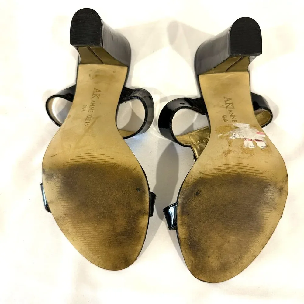 Anne Klein Black‎ Gold Chain Link Heels Sandal Slides Professional Womens 8.5